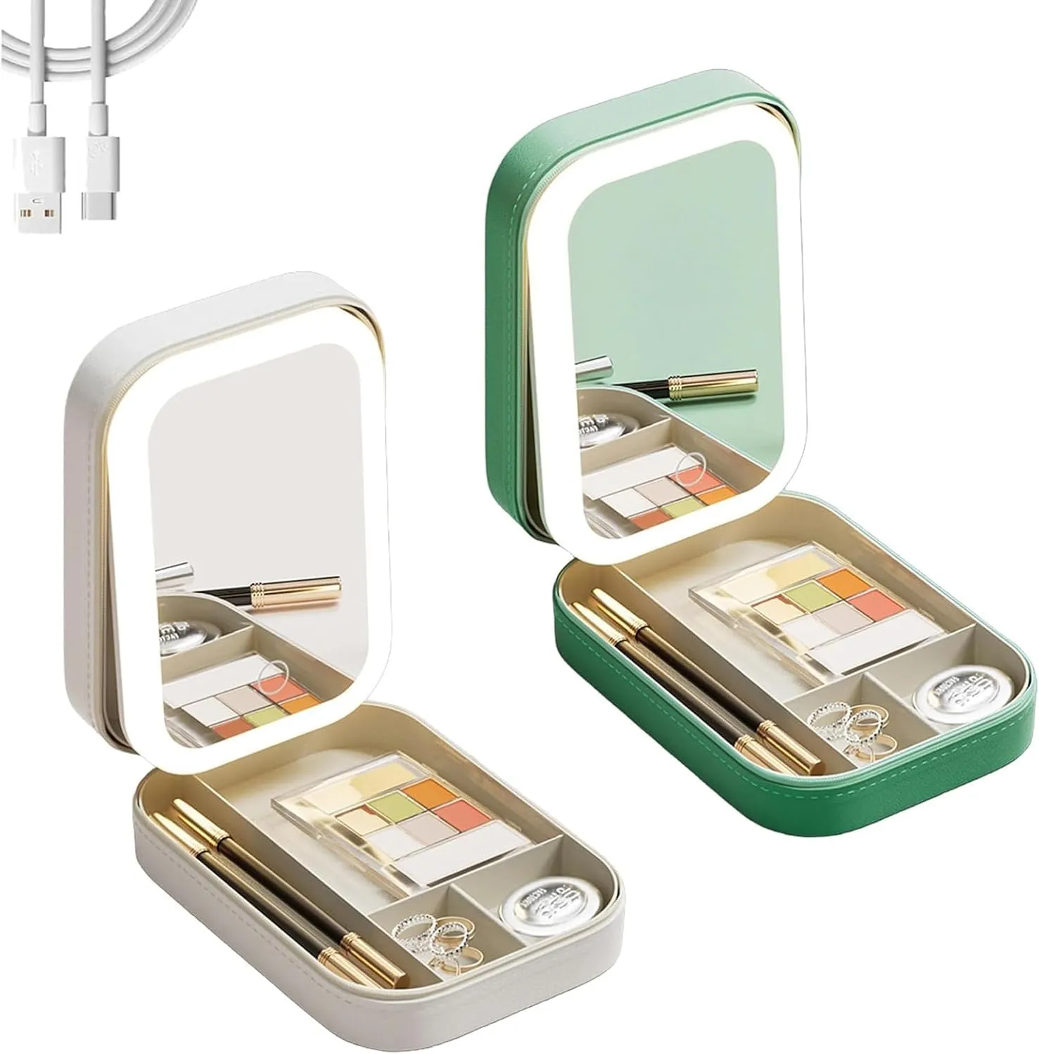 Travel Makeup Mirror,New Portable LED Mirror with Storage,Foldable Travel Makeup Bag, Folding Integrated Jewelry Box