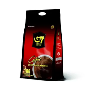 TRUNG NGUYEN G7 PURE BLACK Instant Coffee for Energy Boost - 100% Soluble Coffee Without Sugar - Strong, Pure & Rich Vietnamese Instant Energy - Original Taste for Connoiseurs (100 Sachets/Bag)