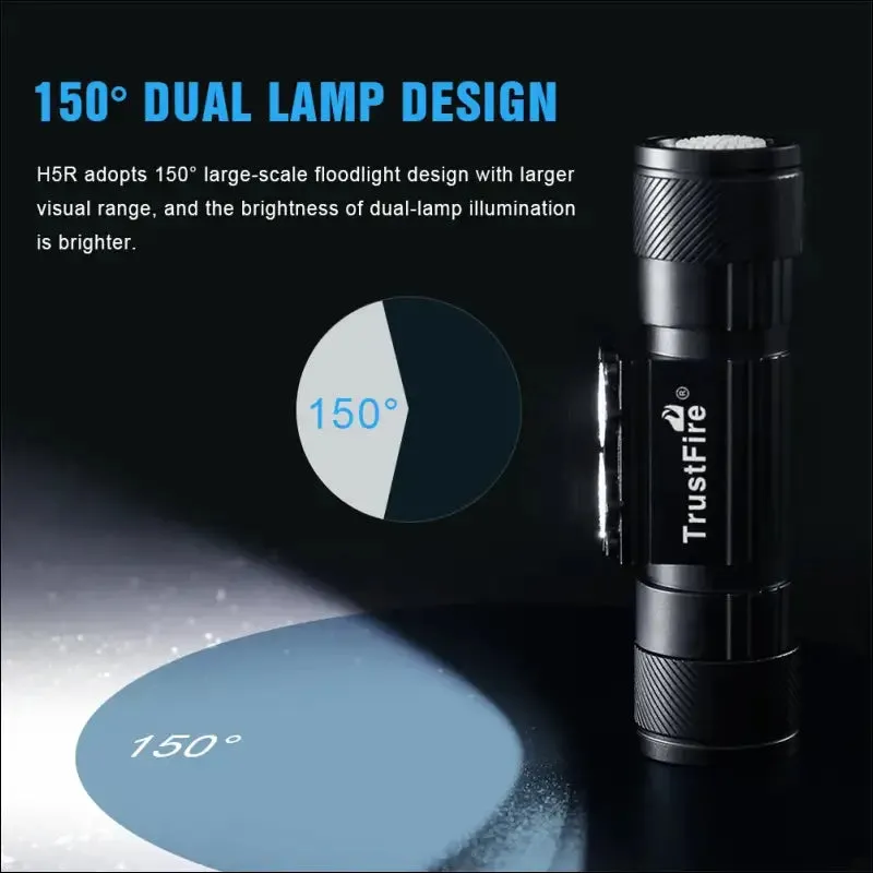 Trustfire h5r led headlamp 18650 battery usb rechargeable headlight 600lm dual head flashlights