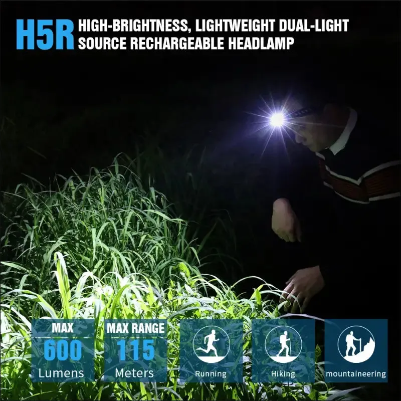 Trustfire h5r led headlamp 18650 battery usb rechargeable headlight 600lm dual head flashlights
