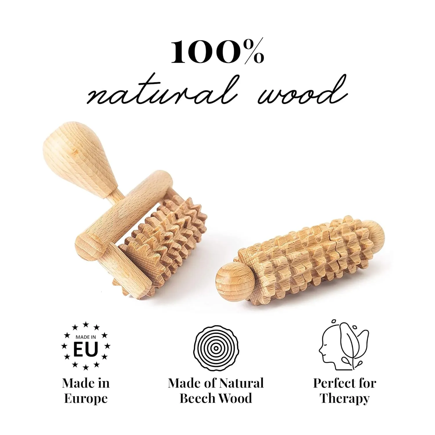 tuuli Body and Face Roller, Multi-Functional Wooden Massage Roller, Helps Ease Muscle Tension and Support Skin Health, Natural Face Massage Tools, Set of 2 (2 Piece Set)