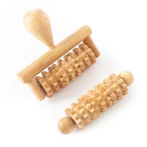 tuuli Body and Face Roller, Multi-Functional Wooden Massage Roller, Helps Ease Muscle Tension and Support Skin Health, Natural Face Massage Tools, Set of 2 (2 Piece Set)