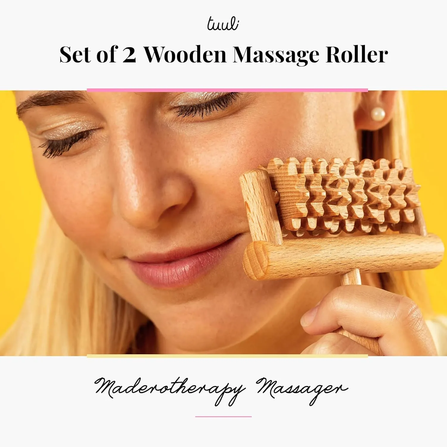 tuuli Body and Face Roller, Multi-Functional Wooden Massage Roller, Helps Ease Muscle Tension and Support Skin Health, Natural Face Massage Tools, Set of 2 (2 Piece Set)