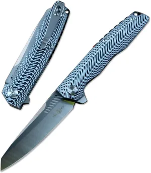 TwoSun TS16 G10 Handle Folding Knife D2 blade Flipper Fast Opening Pocket Survival with Clip, black&white