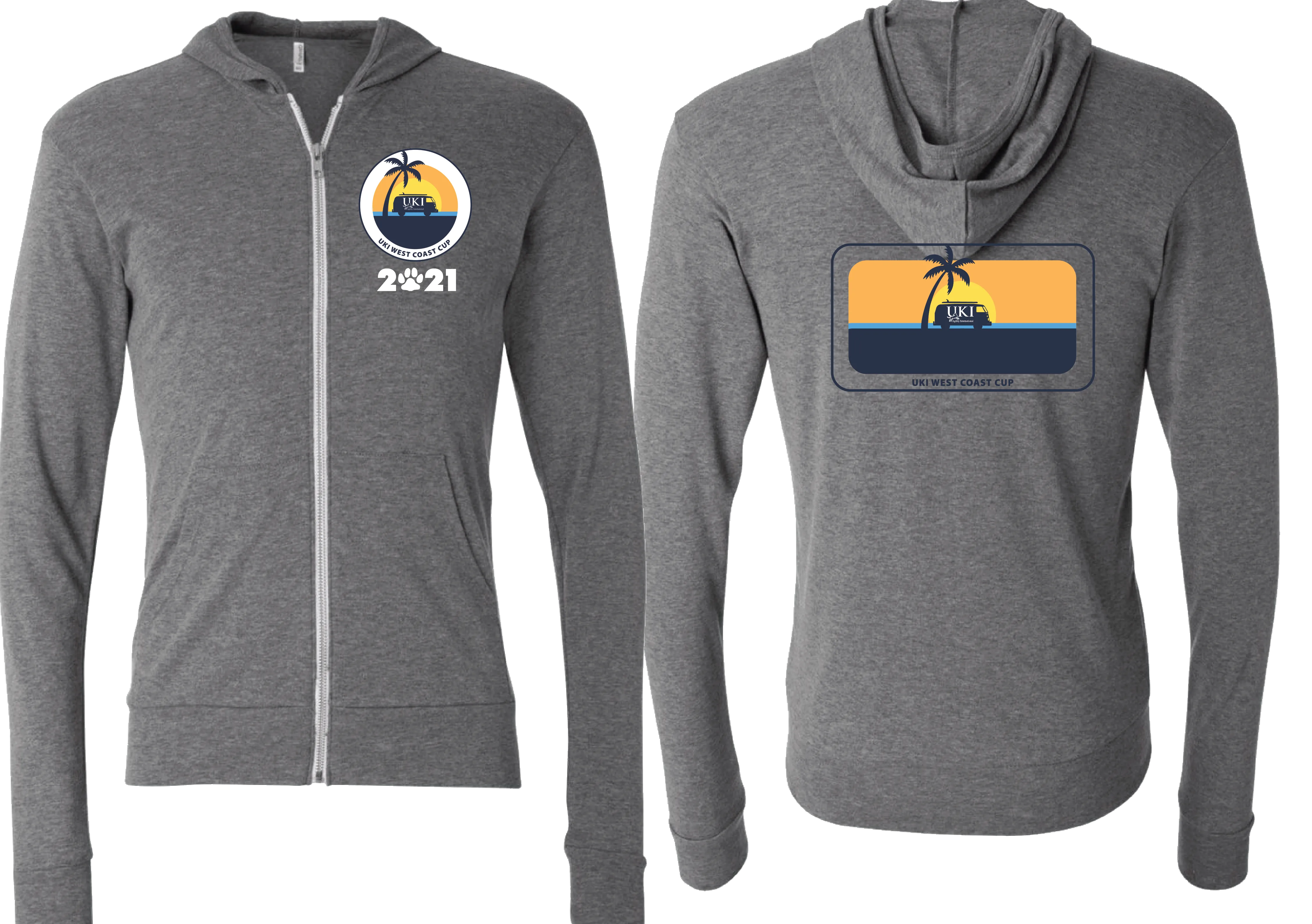 UKI West Coast Cup Unisex Triblend Lightweight Full-Zip Hooded Long Sleeve Tee