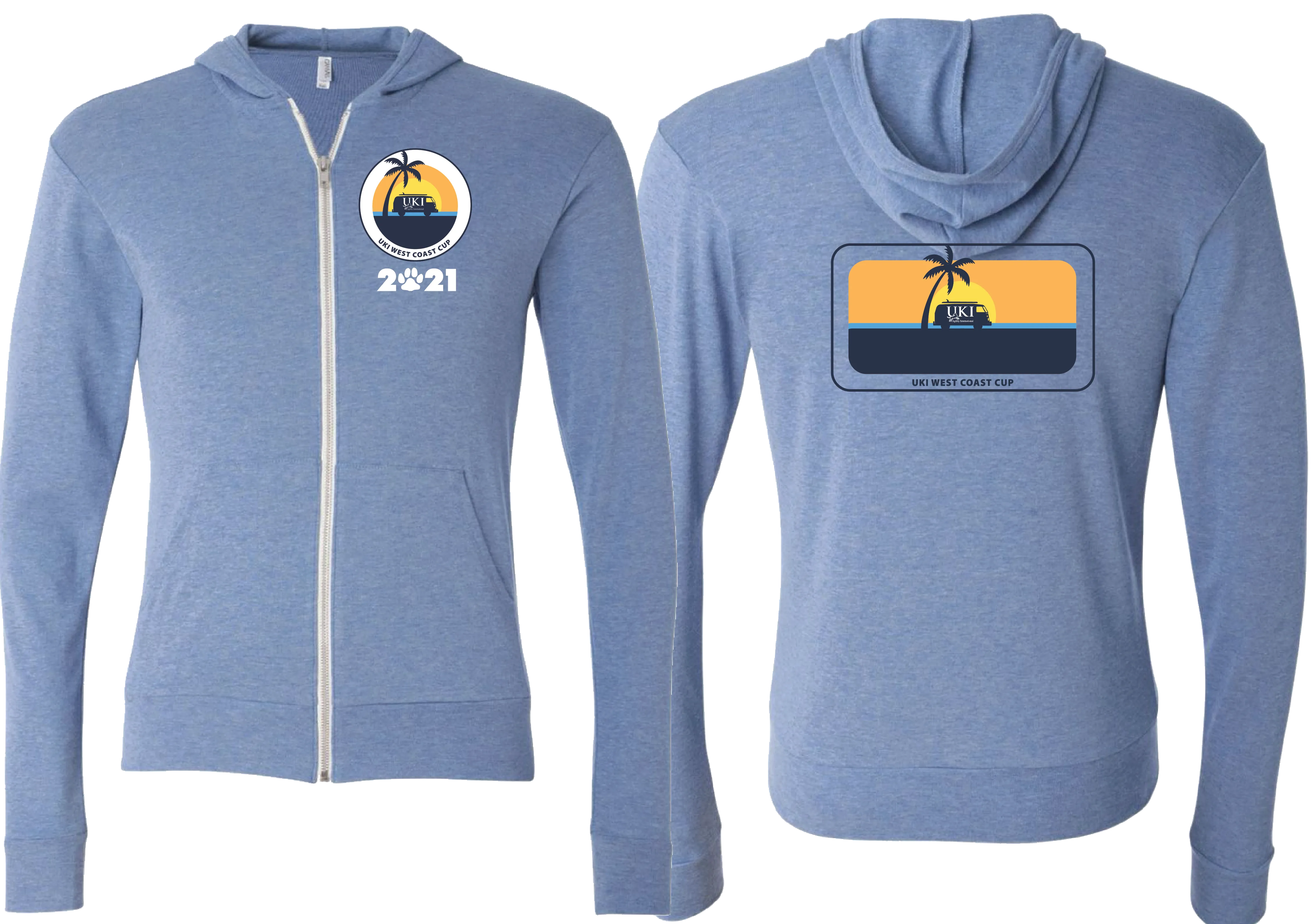 UKI West Coast Cup Unisex Triblend Lightweight Full-Zip Hooded Long Sleeve Tee