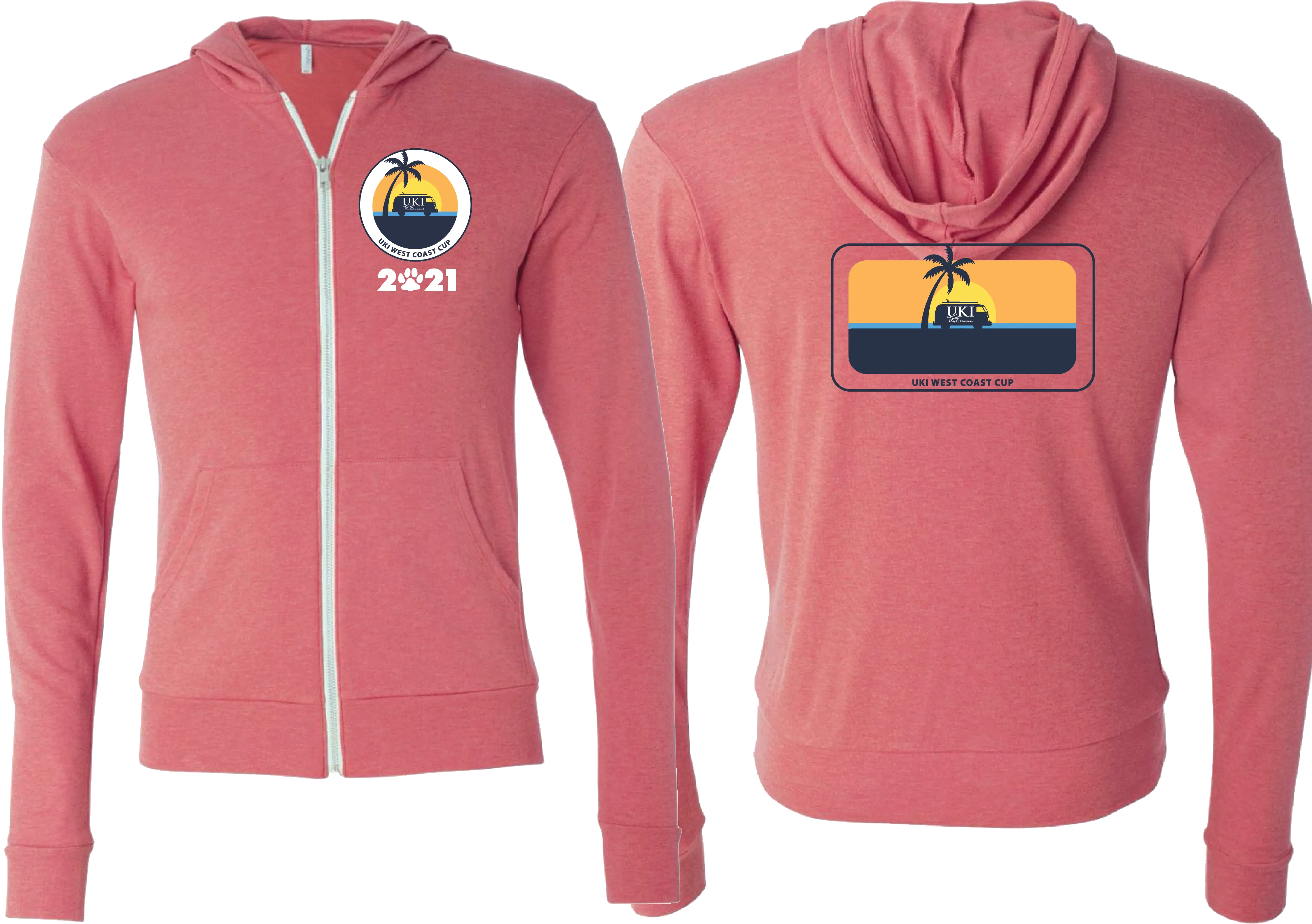 UKI West Coast Cup Unisex Triblend Lightweight Full-Zip Hooded Long Sleeve Tee
