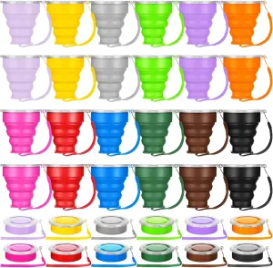 Umigy 24 Pcs 6.8oz Collapsible Travel Cups Silicone Foldable Drinking Travel Cup Portable Expandable Cup Reusable Folding Camping Cup with Lids for Outdoor Backpacking Hiking