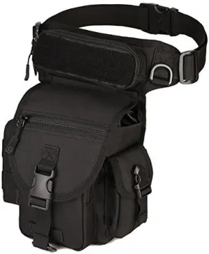 Unistrengh Military Tactical Drop Leg Bag Fanny Tool Thigh Pack MOLLE Panel Utility Pouch Cross Over Leg Rig Versipack for Motorcycle Outdoor Bike Cycling Travel (Black)