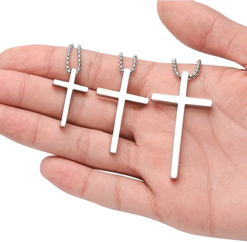 Ursteel Cross Necklace for Men, Silver Black Gold Stainless Steel Cross Pendant Necklace for Men, 16-30 Inches Box Chain