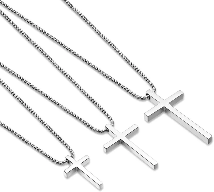 Ursteel Cross Necklace for Men, Silver Black Gold Stainless Steel Cross Pendant Necklace for Men, 16-30 Inches Box Chain
