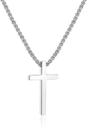 Ursteel Cross Necklace for Men, Silver Black Gold Stainless Steel Cross Pendant Necklace for Men, 16-30 Inches Box Chain