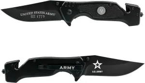 US Army Folding Elite Black Stealth Tactical Knife - Spring Assisted US Army Rescue Knife - Great Gift for the Soldier in your Life - Army Knife Black