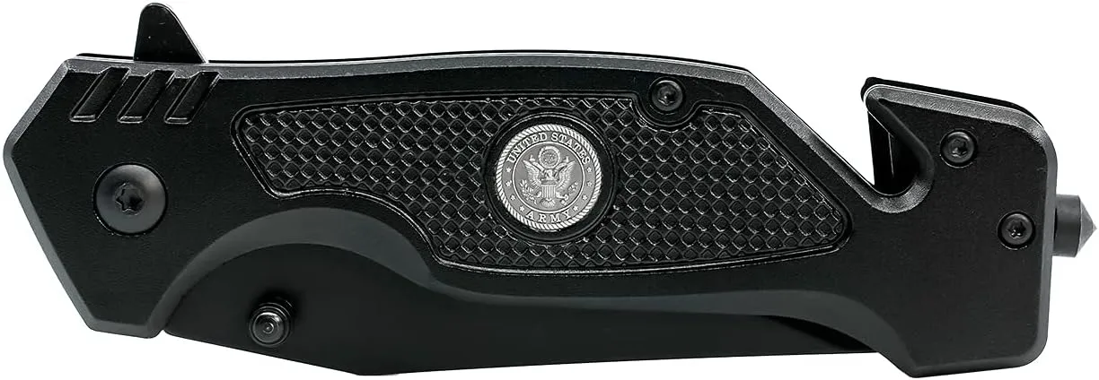 US Army Folding Elite Black Stealth Tactical Knife - Spring Assisted US Army Rescue Knife - Great Gift for the Soldier in your Life - Army Knife Black