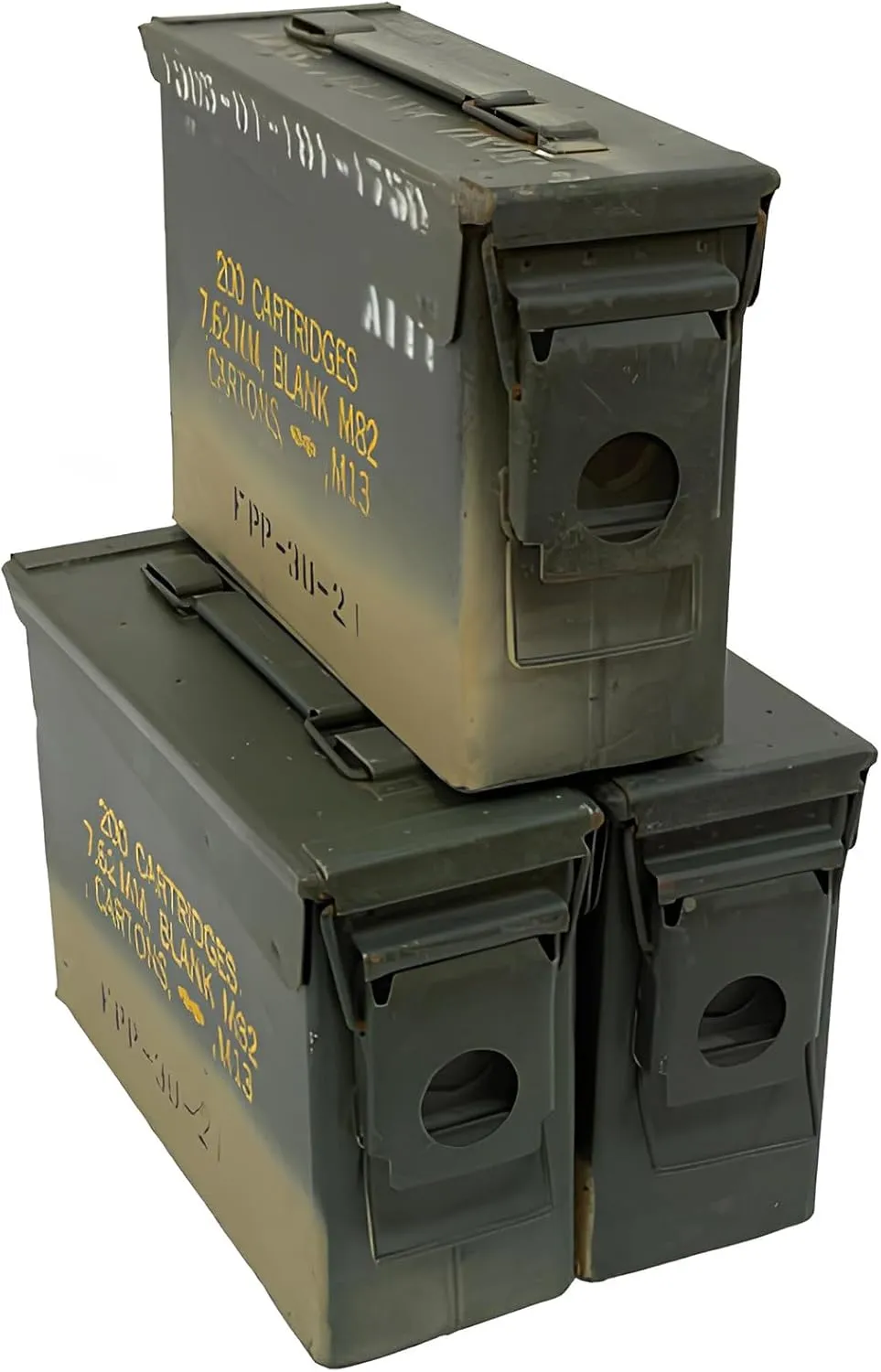 U.S. Military 30 Cal Ammo Can (3 Pack) – Airtight, Waterproof Metal Military Storage Containers - Grade 2 Surplus Army Ammo Box w/Hinged Lid, Rubber Seal & Handle - Ideal Military Grade Storage