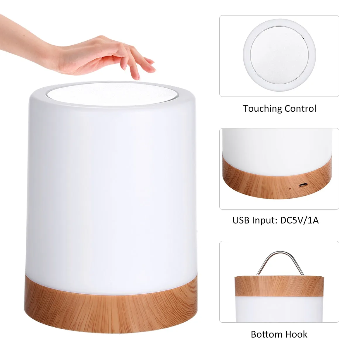 USB Rechargeable Touching Control Bedside Light Dimmable Table Lamp