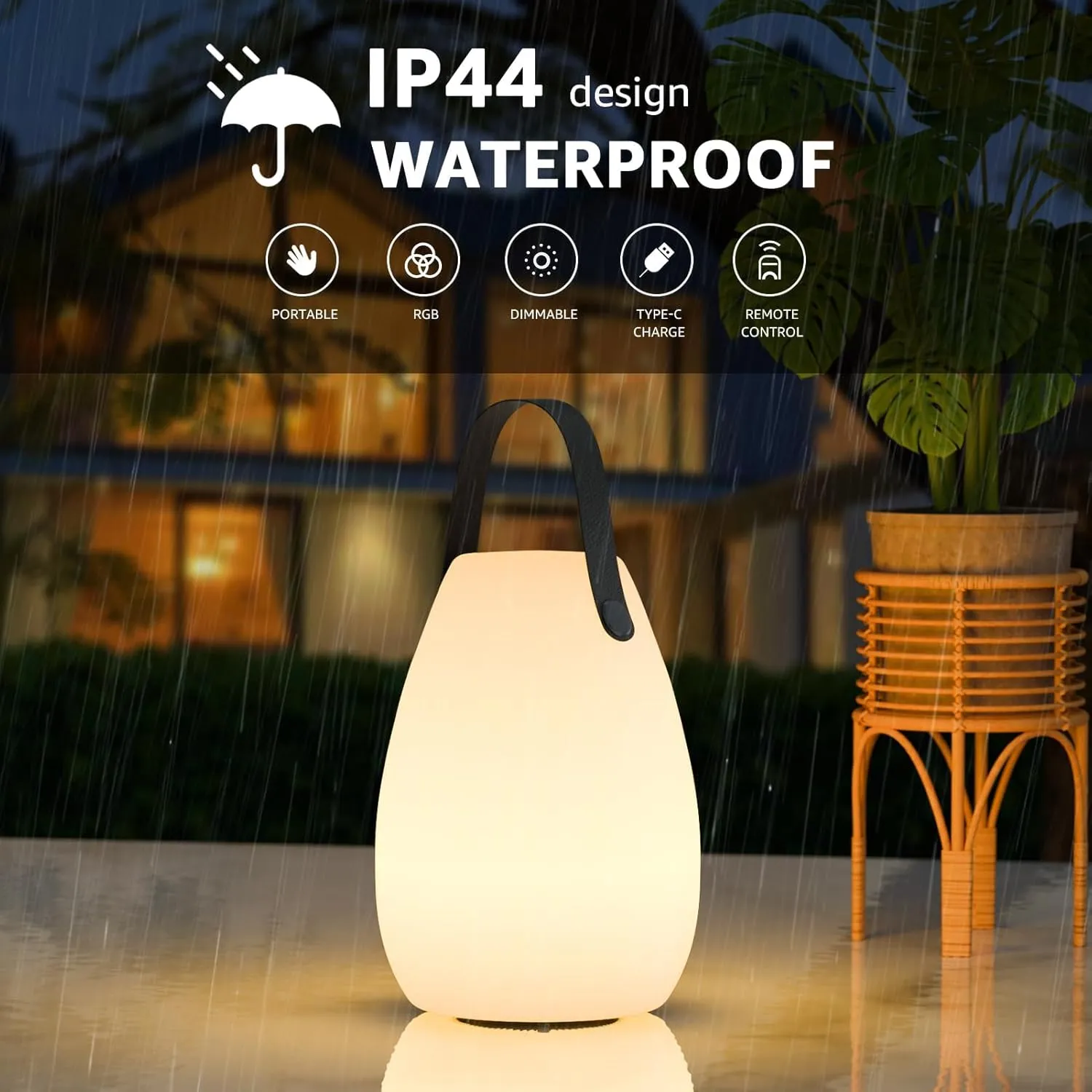 uuffoo 2 Pack Portable Outdoor Table Lamp - Dimmable Rechargeable Night Lights w/ Remote and 7 RGB Colors, IP44 Water-Resistant Hanging Lantern for Patio, Tent, Bedroom, Garden, Emergency