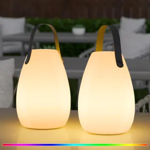 uuffoo 2 Pack Portable Outdoor Table Lamp - Dimmable Rechargeable Night Lights w/ Remote and 7 RGB Colors, IP44 Water-Resistant Hanging Lantern for Patio, Tent, Bedroom, Garden, Emergency