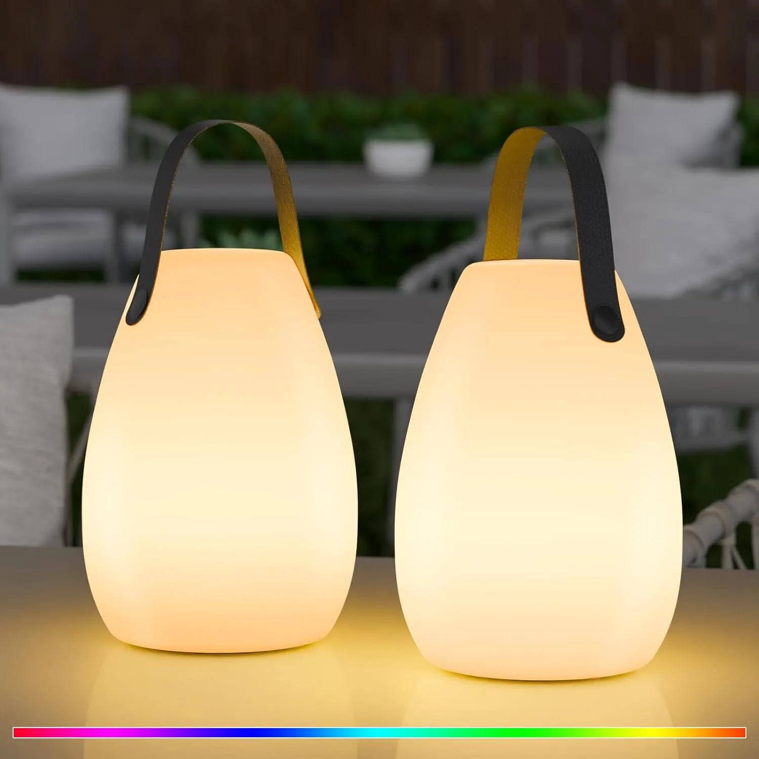 uuffoo 2 Pack Portable Outdoor Table Lamp - Dimmable Rechargeable Night Lights w/ Remote and 7 RGB Colors, IP44 Water-Resistant Hanging Lantern for Patio, Tent, Bedroom, Garden, Emergency
