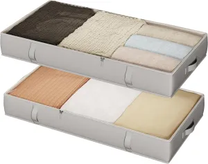Vailando Under Bed Storage Containers, Underbed Storage Bins, 6 Inches Tall Clothes Storage Box with Sturdy Handles and Sidewalls, Foldable, Gray, 2-Pack