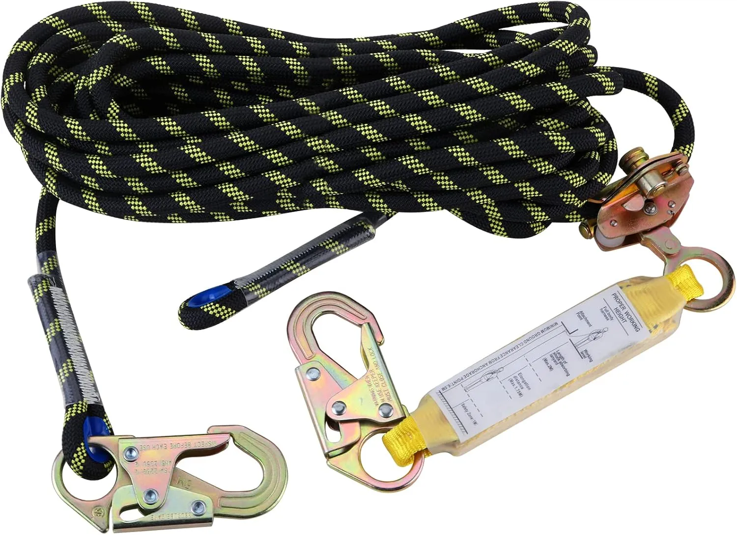 Vert Life Lifeline Assembly 100 ft with Rope Grab Snap Hooks Shock Absorber - CE Standard Fall Protection Roofing Safety Equipment Kit