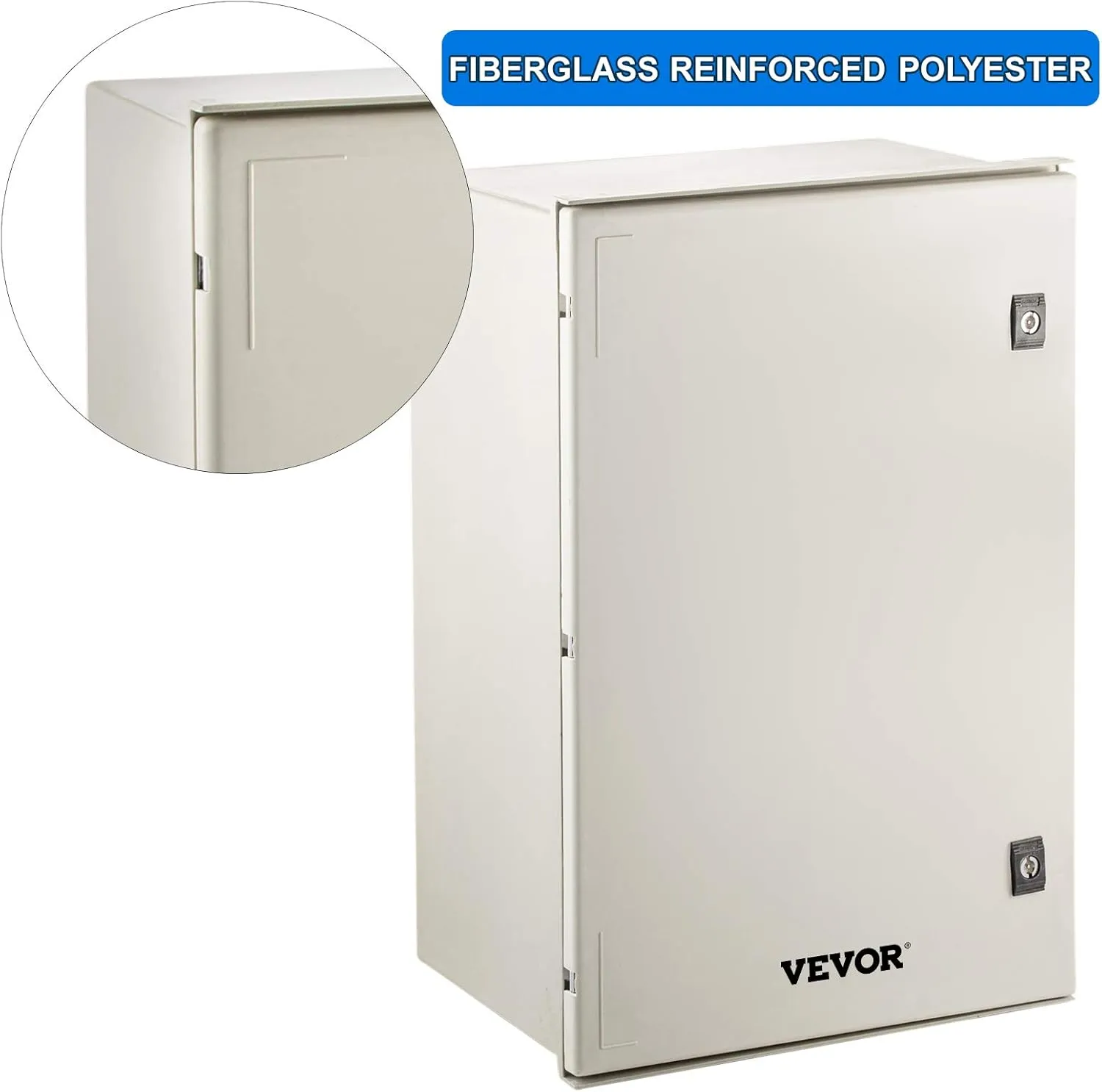 VEVOR Fiberglass Enclosure 23.6 x 15.7 x 9.1" Electrical Enclosure Box NEMA 3X Electronic Equipment Enclosure Box IP65 Weatherproof Wall-Mounted Electrical Enclosure With Hinges & Quarter-Turn Latches