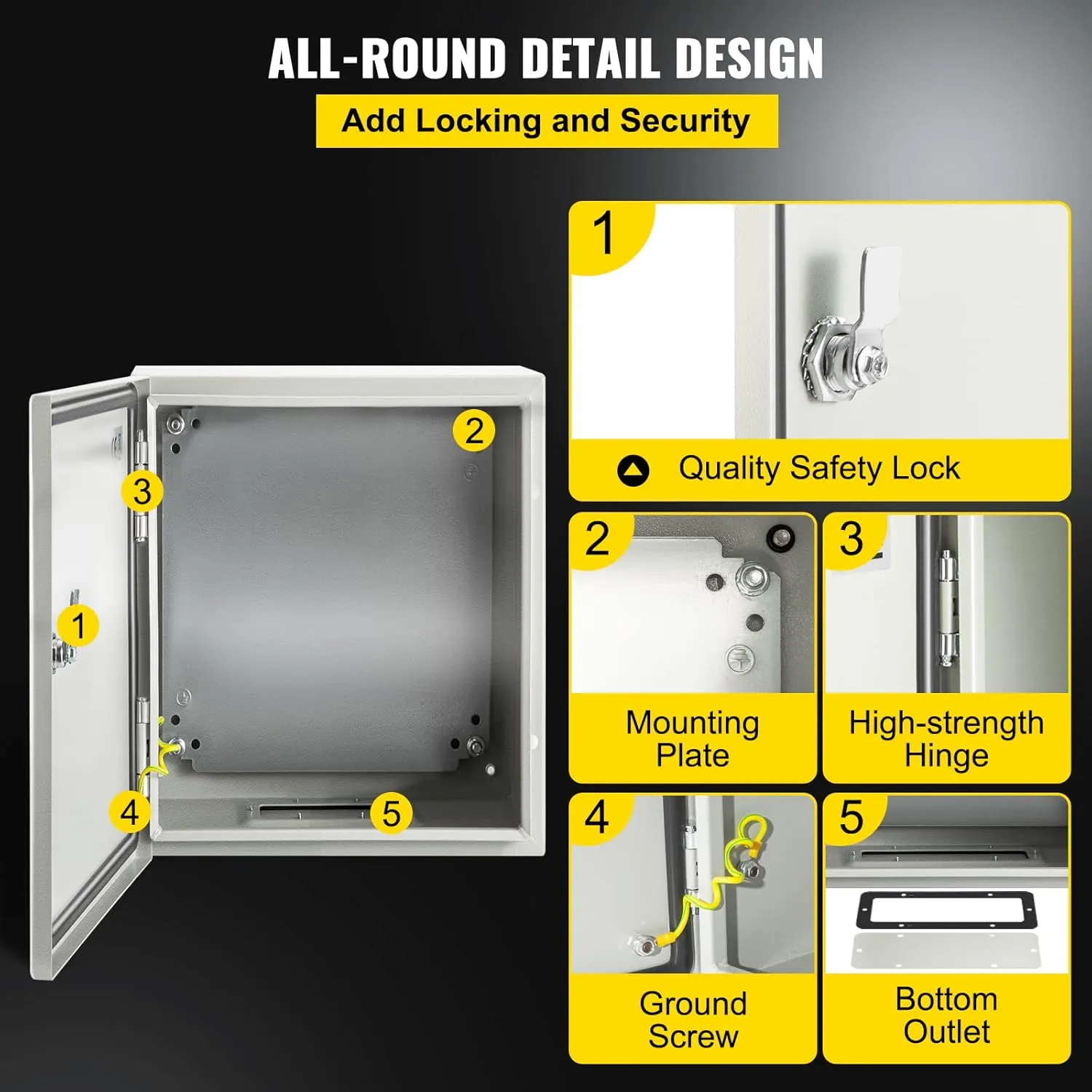 VEVOR NEMA Steel Enclosure, 12 x 10 x 6'' NEMA 4X Steel Electrical Box, IP66 Waterproof & Dustproof, Outdoor/Indoor Electrical Junction Box, with Mounting Plate