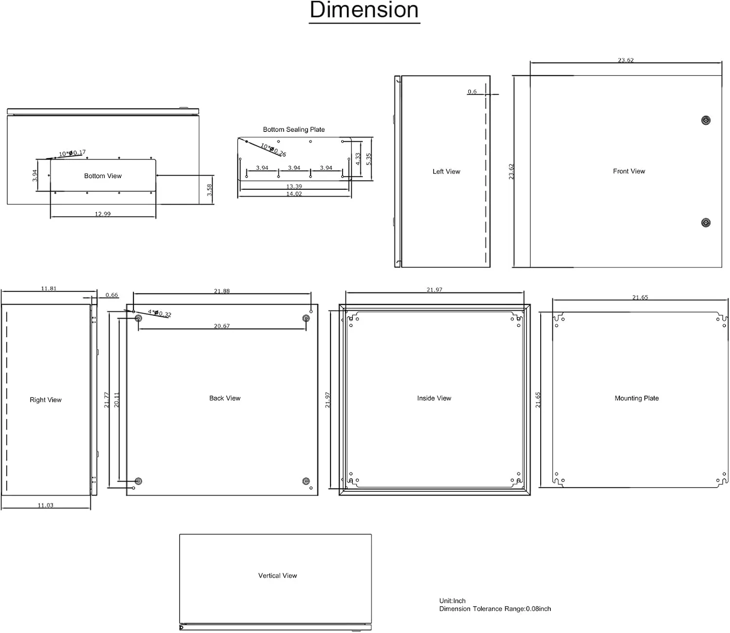 VEVOR NEMA Steel Enclosure, 24 x 24 x 12'' NEMA 4X Steel Electrical Box, IP66 Waterproof & Dustproof, Outdoor/Indoor Electrical Junction Box, with Mounting Plate