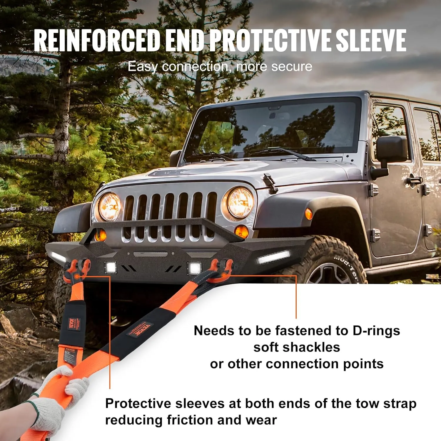 VEVOR Tree Saver Strap 3in x 8ft, 36,000 lbs Break Strength, Emergency Recovery Tow Strap Winch Extension Strap, Triple Reinforced Loop Straps, Off Road Towing, Extreme Weather Resistance