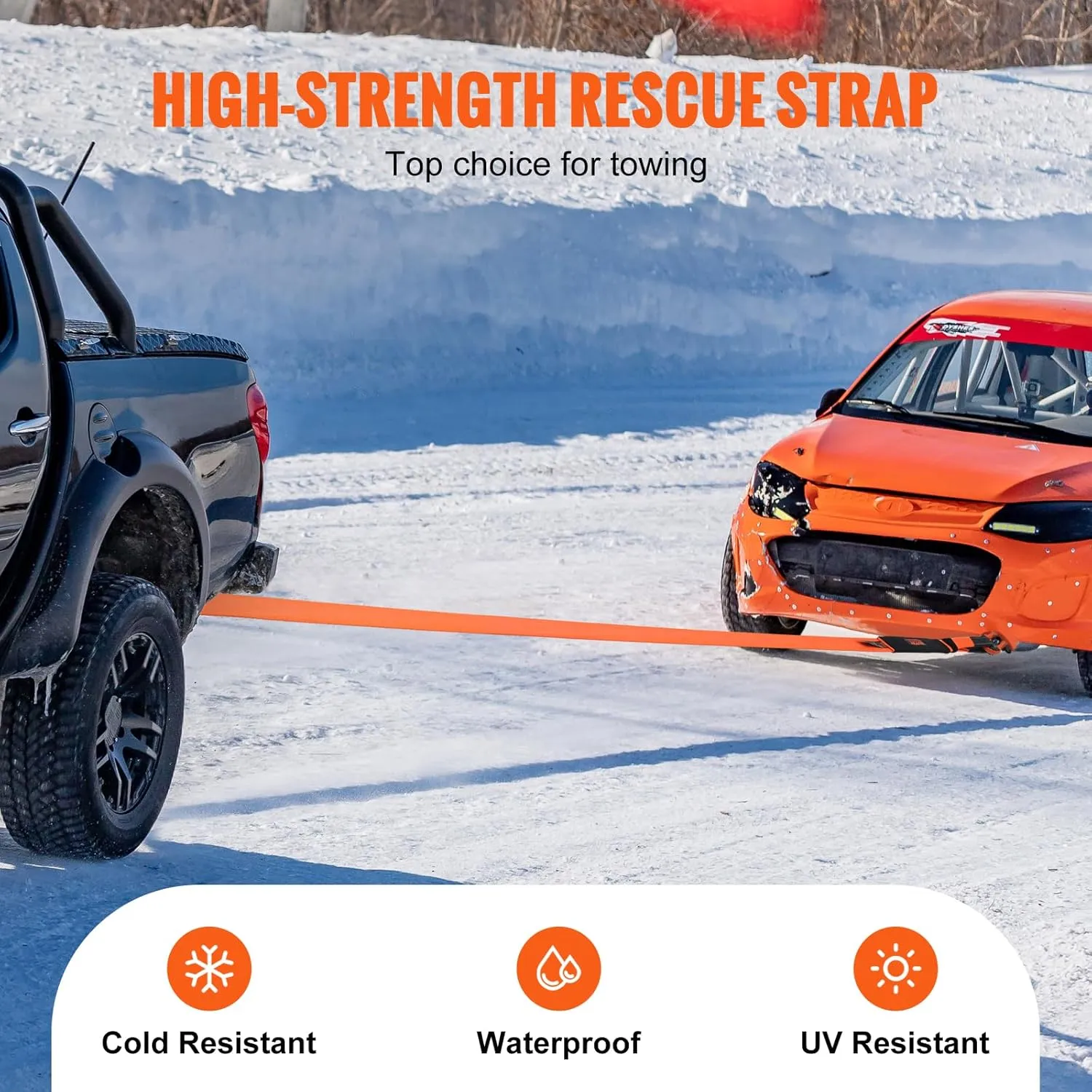 VEVOR Tree Saver Strap 3in x 8ft, 36,000 lbs Break Strength, Emergency Recovery Tow Strap Winch Extension Strap, Triple Reinforced Loop Straps, Off Road Towing, Extreme Weather Resistance