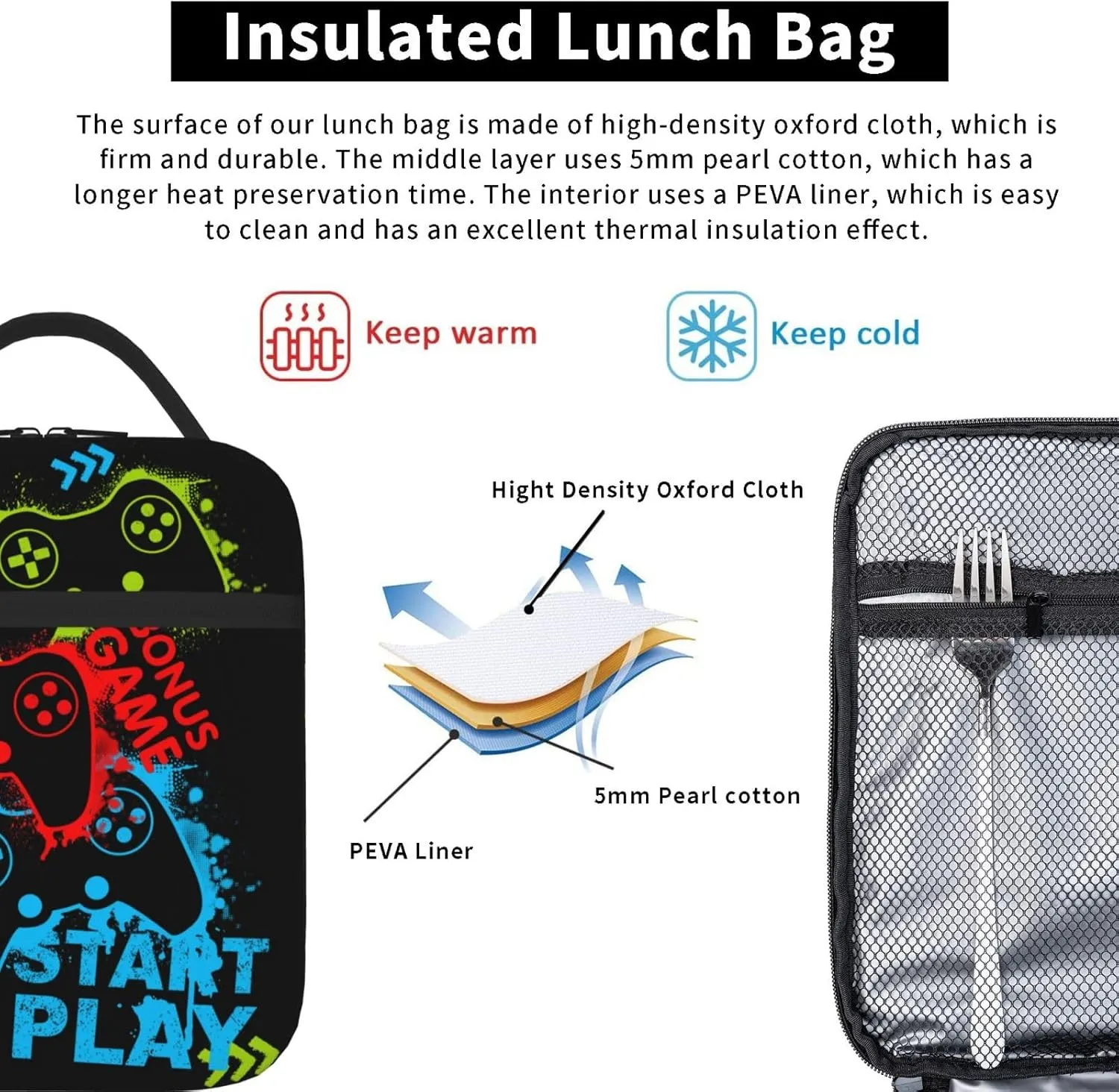 Video Game Cool Lunch Box For Teenage Girls Boys Men Women - Portable Lunch Bag - Insulated Lunchbox - Kid Reusable School Lunch Boxes