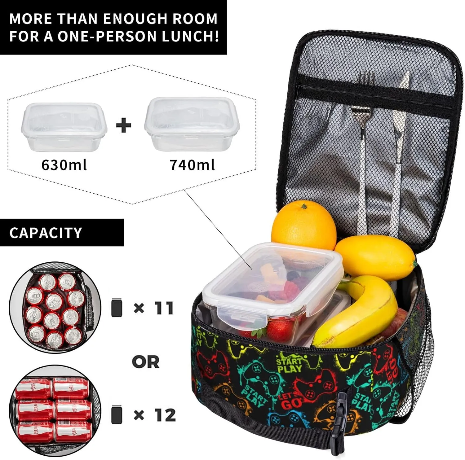 Video Game Cool Lunch Box For Teenage Girls Boys Men Women - Portable Lunch Bag - Insulated Lunchbox - Kid Reusable School Lunch Boxes