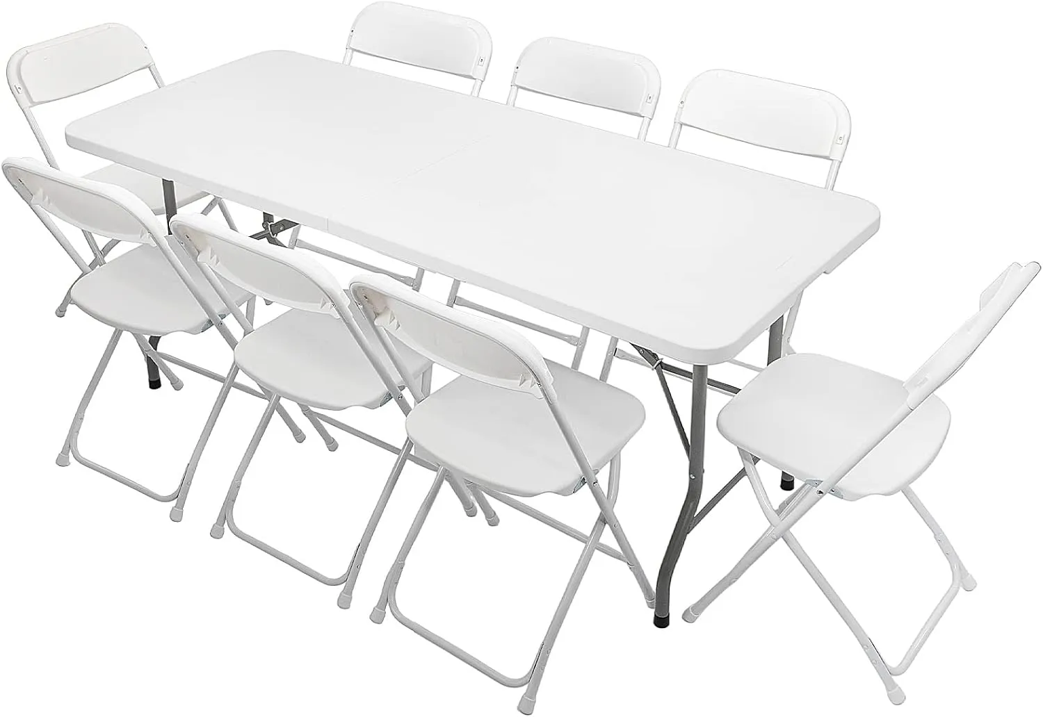 VINGLI 6 FT Plastic Folding Table Set with 8 White Folding Chairs for Picnic, Event, Training, Outdoor Activities, at Home and Commercial Use