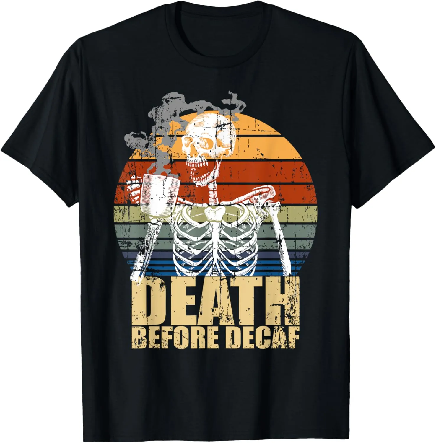 Vintage Death before Decaf Coffee Skeleton java or die T-Shirt