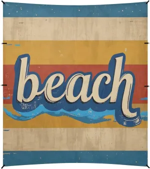 Vintage Poster Beach Stripe Foldable Beach Canopy UPF50  Protection Water-Resistant Portable Sun Shelter with Sandbags and Shovel for Family Travel