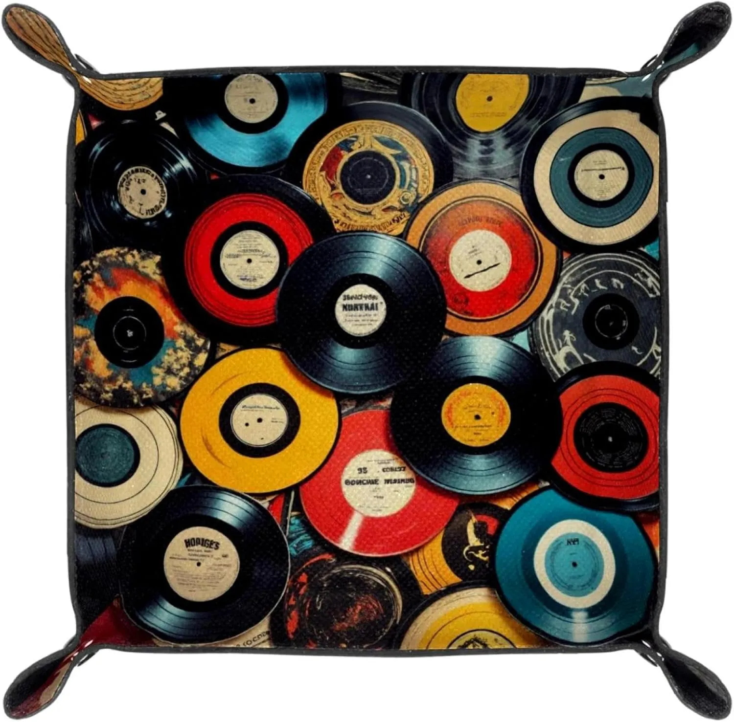 Vinyl Music Records Microfiber Leather Dice Trays Folding for RPG DND Table Games, Leather Dice Holder Storage Box Portable Folding Rolling Dice Tray, 16x16cm
