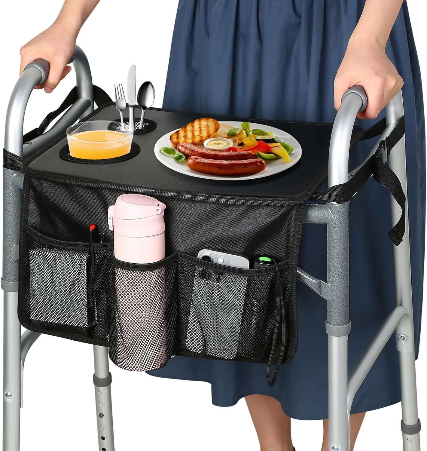 Walker Tray for Folding Walker, Trays for Walkers for Seniors Detachable with Cup Holder,Walker Trays for Rolling Folding Walker,Walker Accessories for Elderly