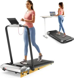Walking Pad Under Desk Treadmill with Incline, 2 in 1 Folding Treadmill for Home/Office, Portable Compact Treadmills with Remote Control, APP & LED Display 300LBS Capacity