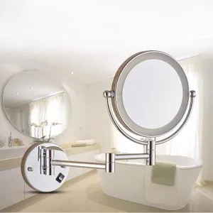 Wall-Mounted Beauty Mirror 8 Inch Folding Vanity Mirror 3X/5X/7X/10X Magnification Telescopic Double-Sided Makeup Mirror (Color : Silver, Size : 5X)