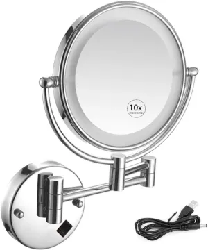 Wall Mounted Lighted Vanity Mirror 8 Inch Makeup Mirror Bathroom Magnifying Mirror Double Sided Swivel