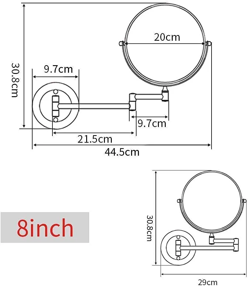Wall Mounted Makeup Mirrors Magnifying Extend Sturdy Adjustable Cosmetic Mirror Shaving Bathroom Vanity Mirror(5X,8inch)
