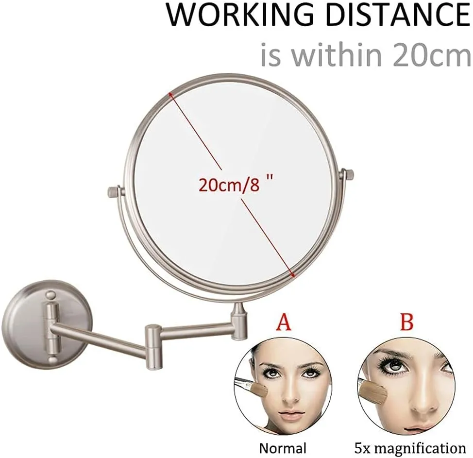 Wall Mounted Makeup Mirrors Magnifying Extend Sturdy Adjustable Cosmetic Mirror Shaving Bathroom Vanity Mirror(5X,8inch)