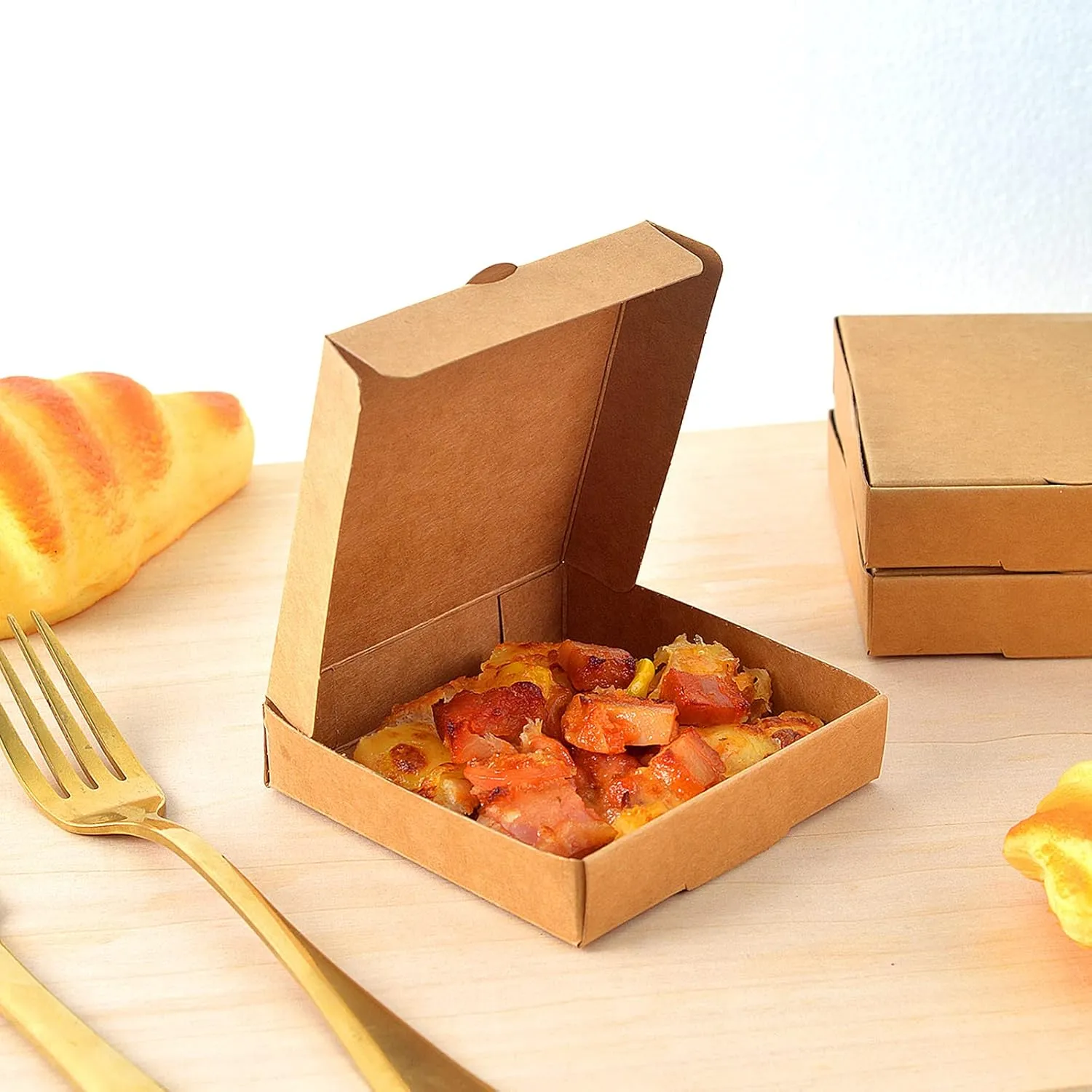 WANGDEFA 50 Pack Kraft Small Boxes - 3.5 x 3.5 Inch White Pizza & Cookie Mini Pies Party Favors
