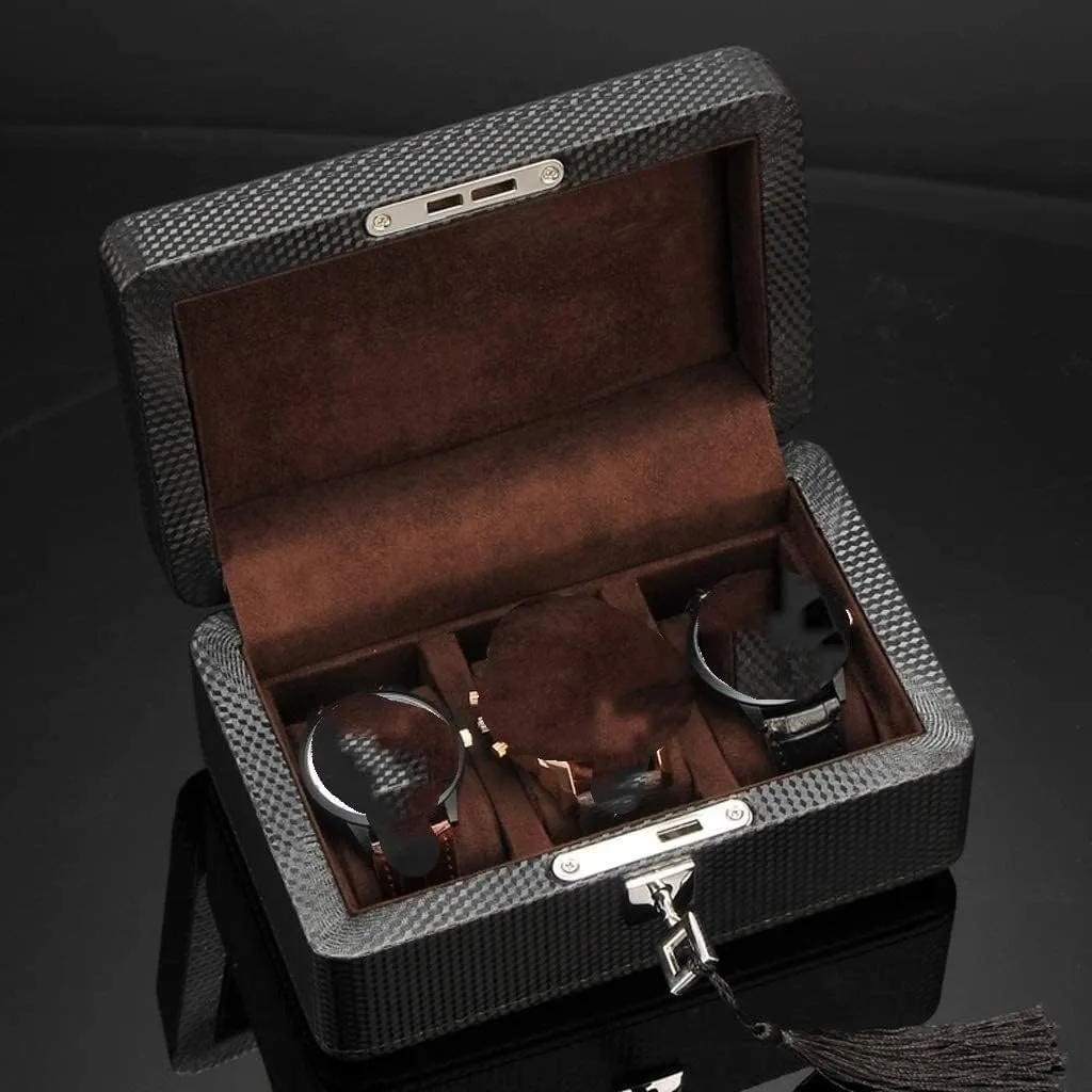 Watch Box Case 3 Slots Leather Organizer Storage Display Men