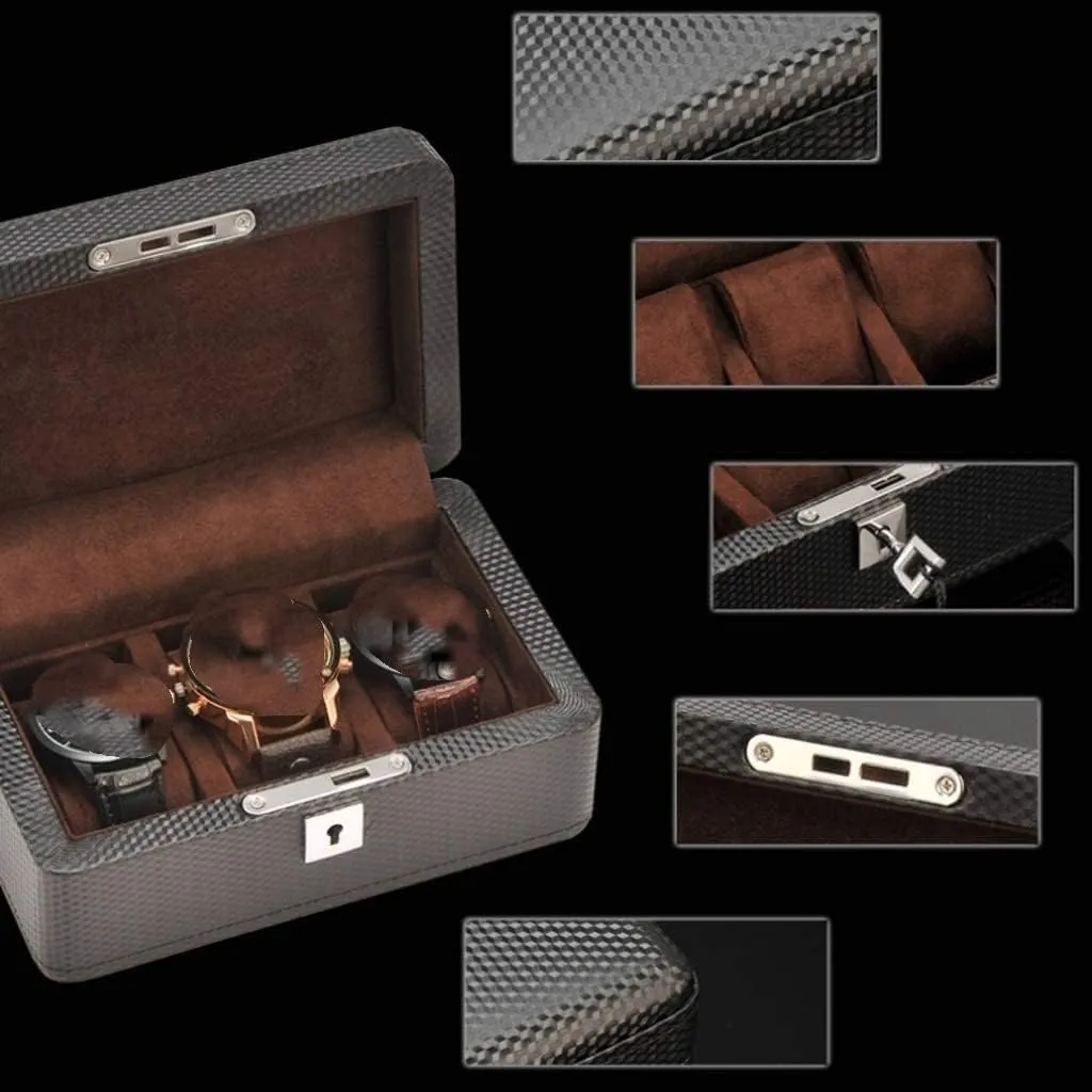 Watch Box Case 3 Slots Leather Organizer Storage Display Men