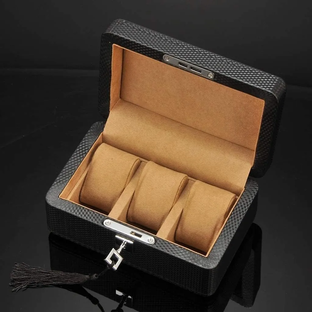 Watch Box Case 3 Slots Leather Organizer Storage Display Men