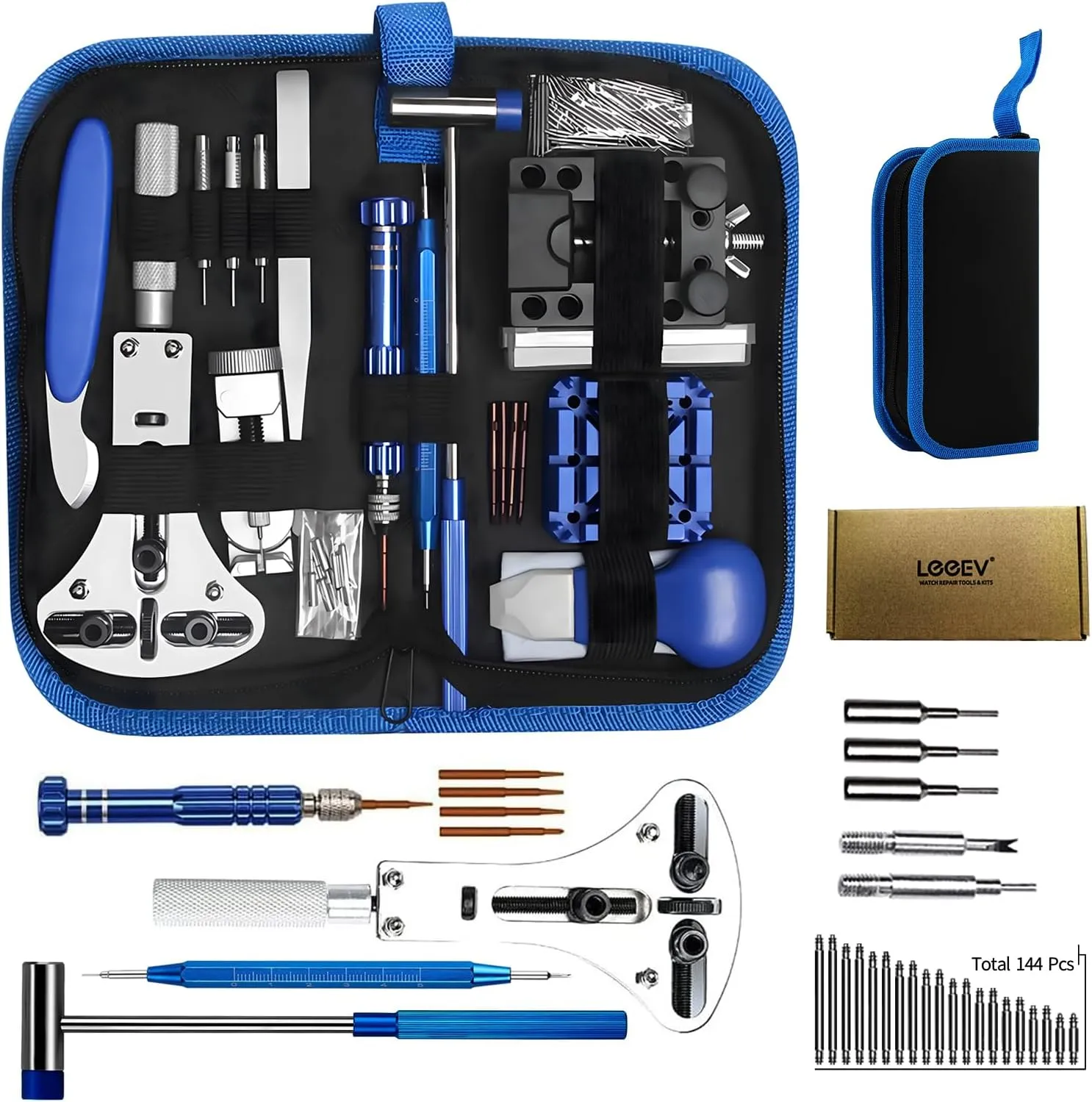 Watch Repair Kit with Battery Replacement Tool, Band Link Removal and Resizing, Case Opener Spring Bar Tools, Wrench Back Remover, and Watch Cleaning Kit - Easy Carry Tool Bag Included
