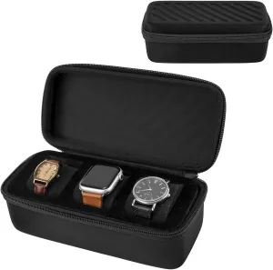 Watch Travel Case – Zipper Case Storage And Organizer For Men And Women, Portable Watch Organizer Waterproof Watch Box Fits All Wristwatches & Smart Watches Up To 50mm(Black,3 Slots)