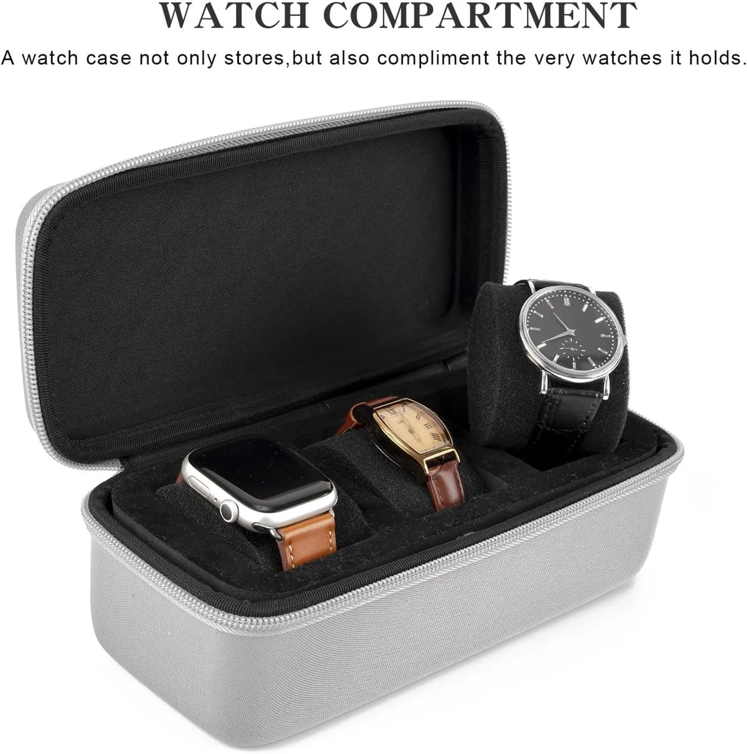 Watch Travel Case – Zipper Case Storage And Organizer For Men And Women, Portable Watch Organizer Waterproof Watch Box Fits All Wristwatches & Smart Watches Up To 50mm(Black,3 Slots)