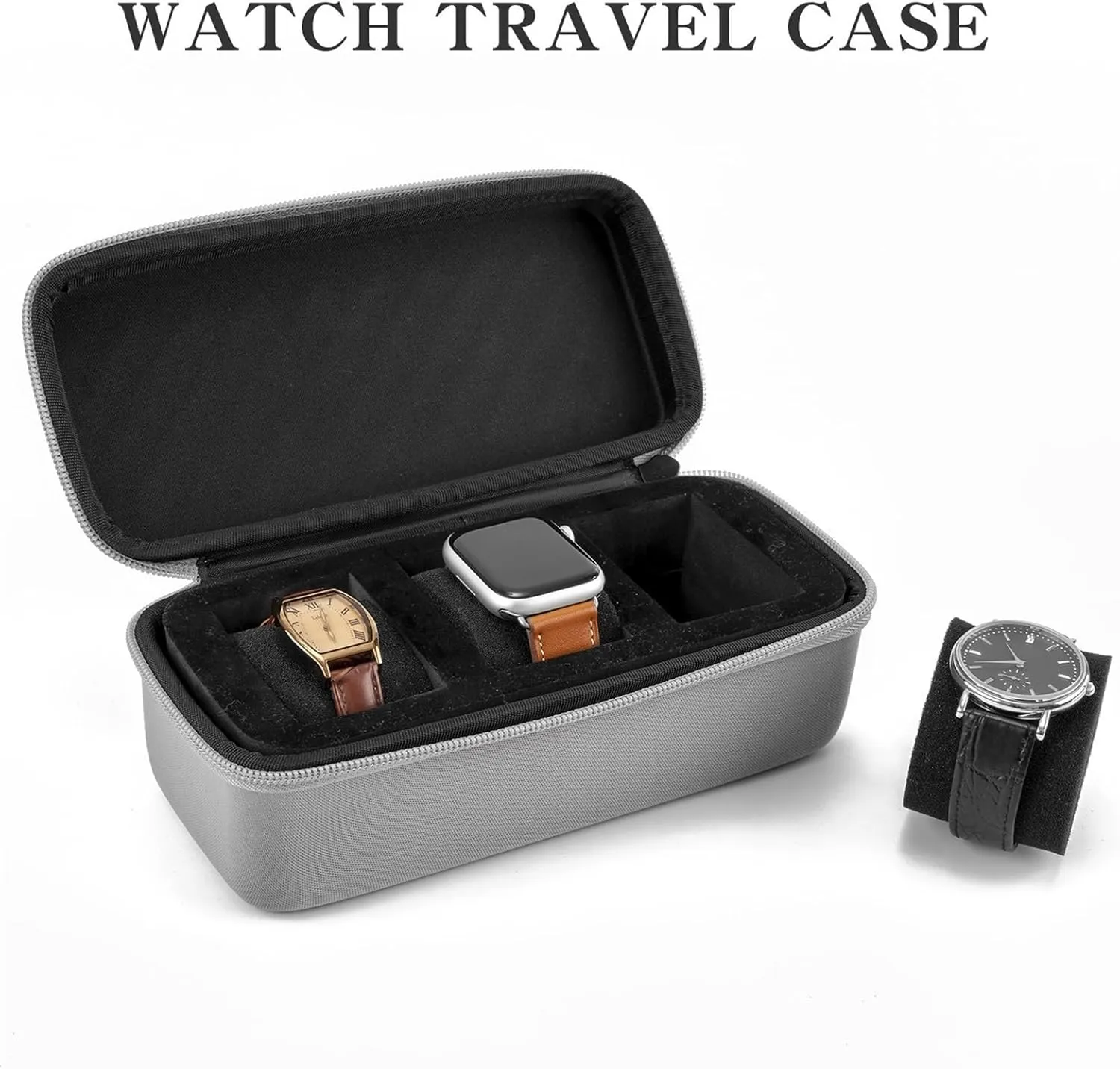 Watch Travel Case – Zipper Case Storage And Organizer For Men And Women, Portable Watch Organizer Waterproof Watch Box Fits All Wristwatches & Smart Watches Up To 50mm(Black,3 Slots)